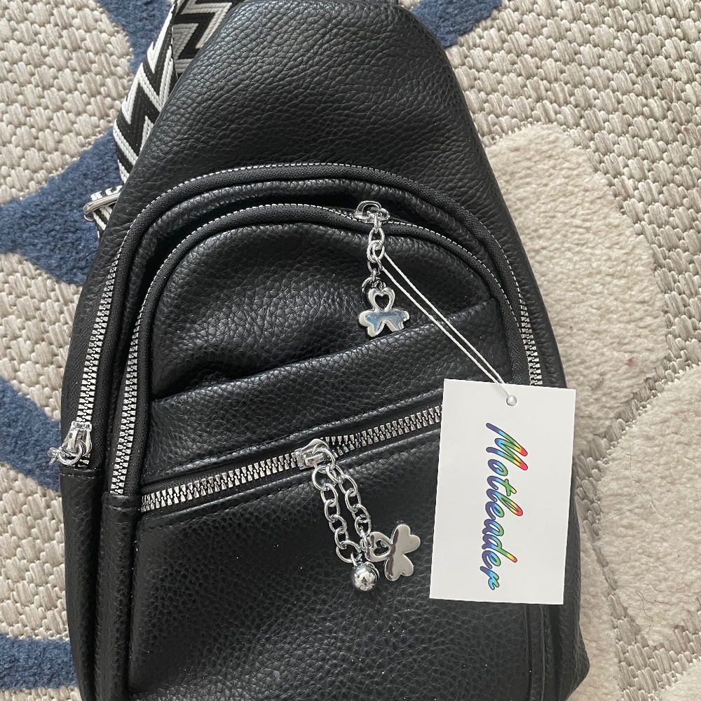 NWT Black Leather Sling Bag